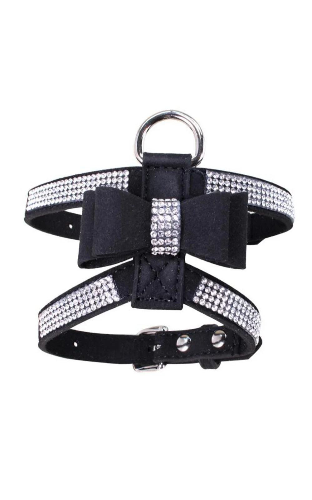 Harnais pour chien en cuir souple avec nœud papillon et strass