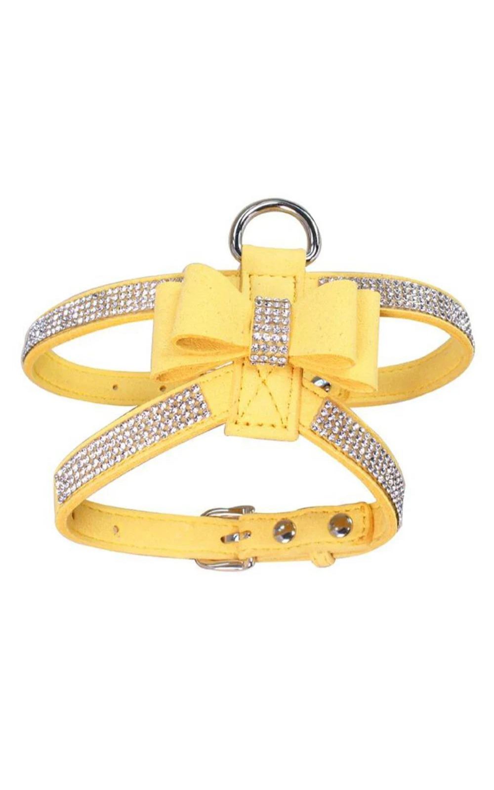 Harnais pour chien en cuir souple avec nœud papillon et strass