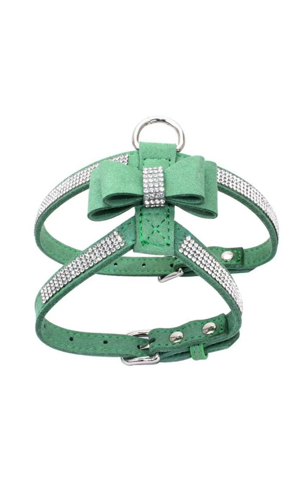 Harnais pour chien en cuir souple avec nœud papillon et strass