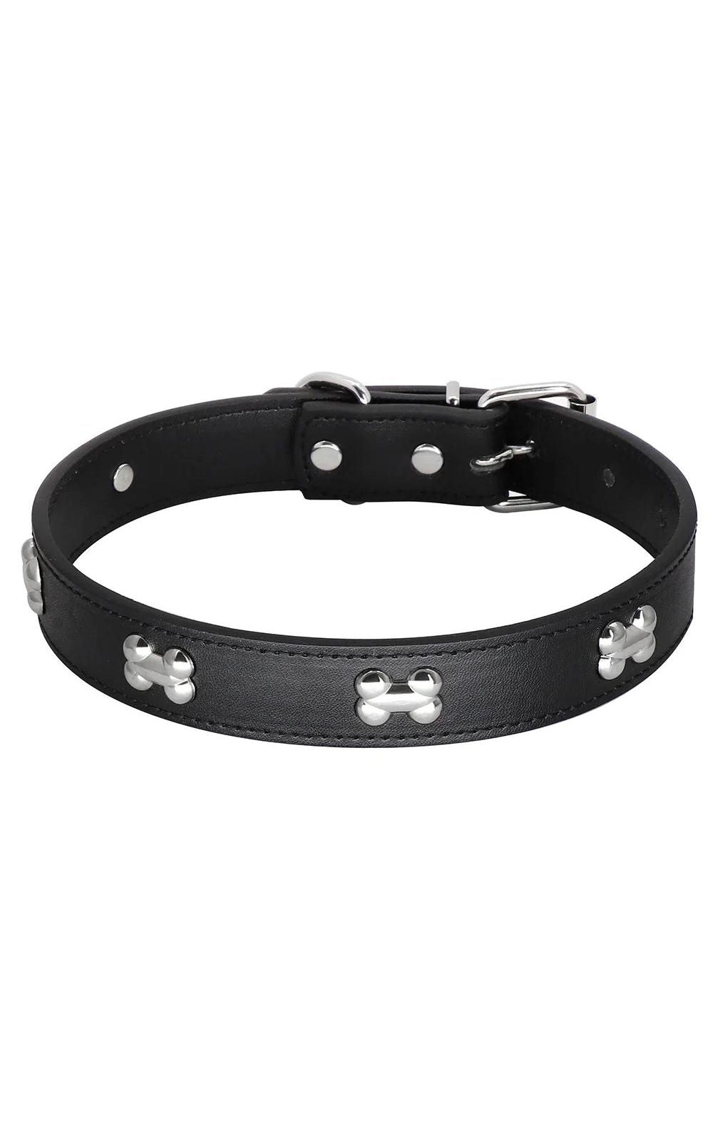 Collier réglable en cuir souple pour chien, chiot, accessoires en os mignons