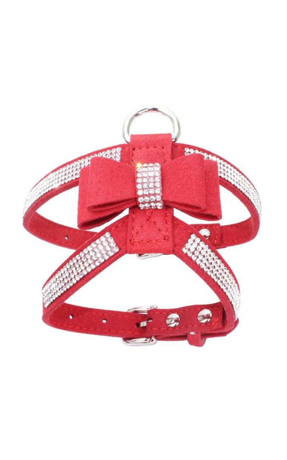 Harnais pour chien en cuir souple avec nœud papillon et strass