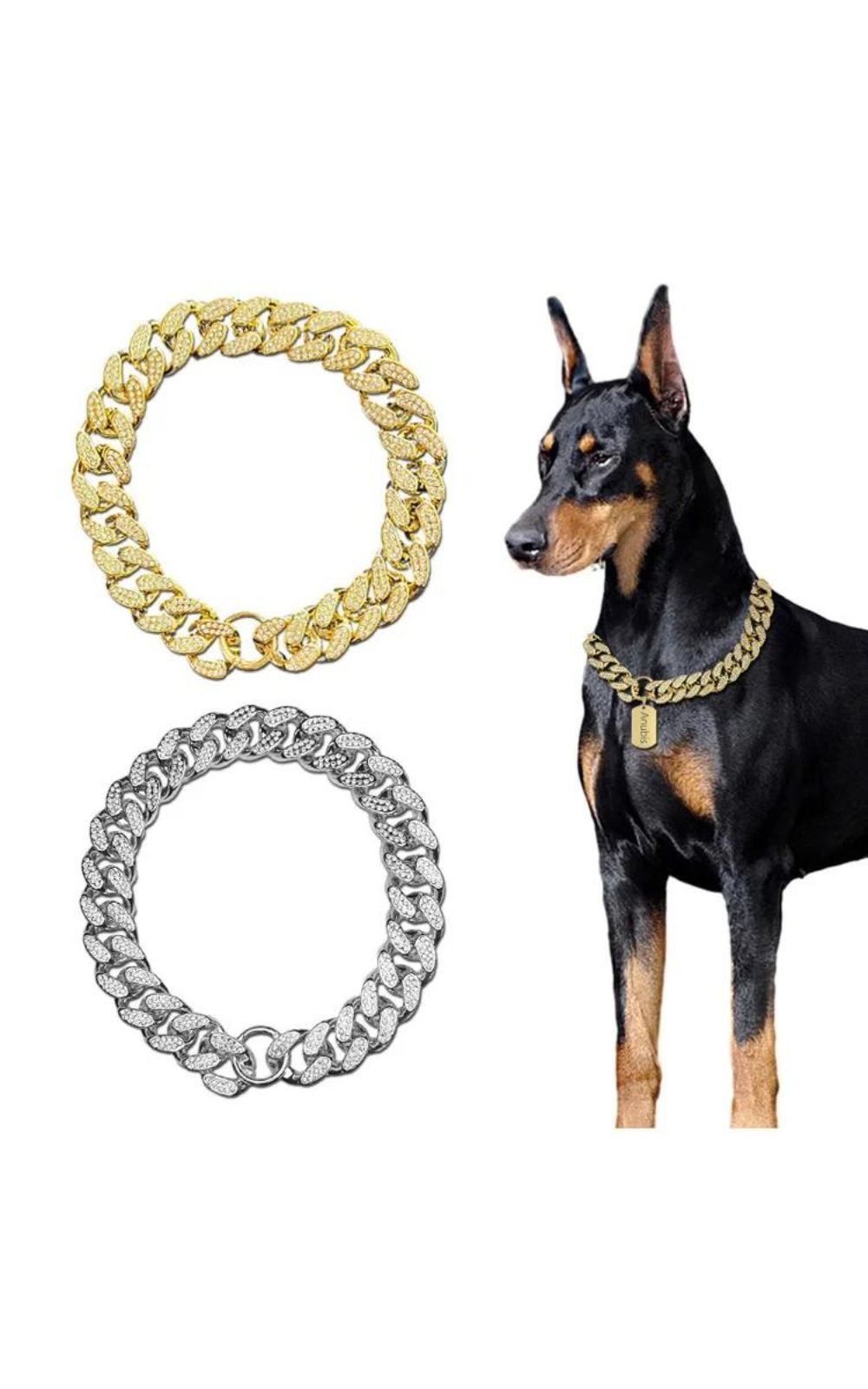 Collier de chien en plastique ABS avec incrustation de diamants scintillants doré