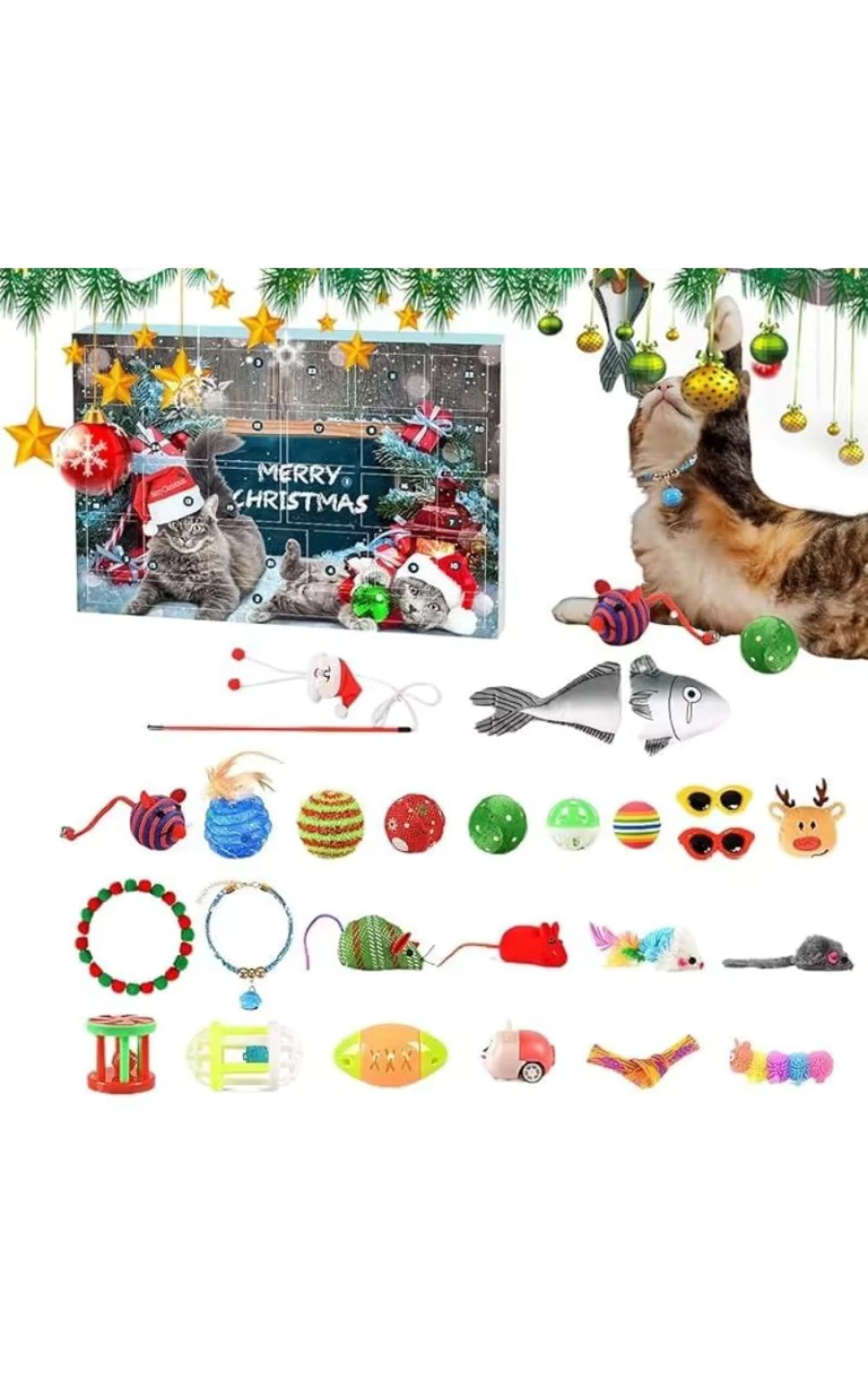 Calendrier de l'Avent de jouets pour chats avec compte à rebours de Noël 2024