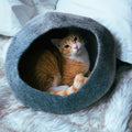Dailypets Enclosed Wool Cat Bed – Soft Graphite Cat Cave