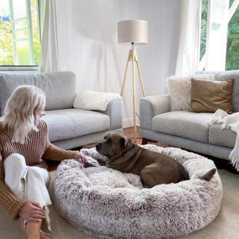 Dailypets Anxiety Relieving Dog Bed, Fluffy Donut Bed with Anti-Slip Bottom