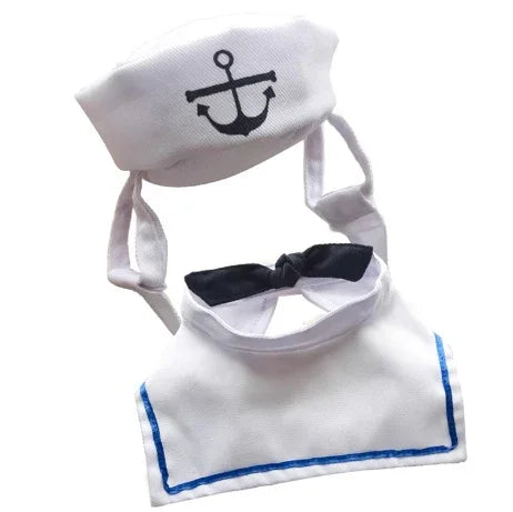 Dailypets Classic Navy Cat Sailor Outfit with Anchor Hat and Matching Collar