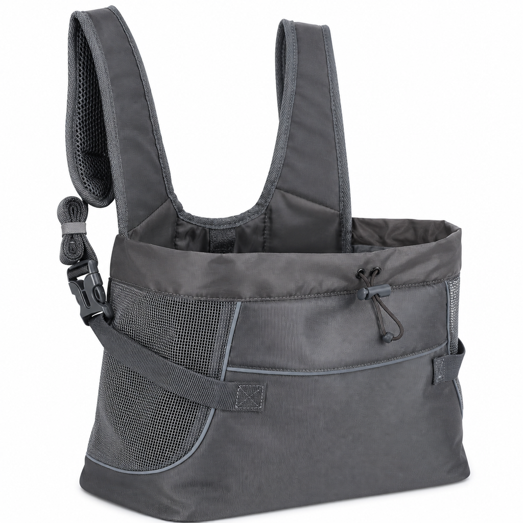 Poupipets Hands-Free Small Dog Carrier with Mesh Sides and Secure Drawstring Top