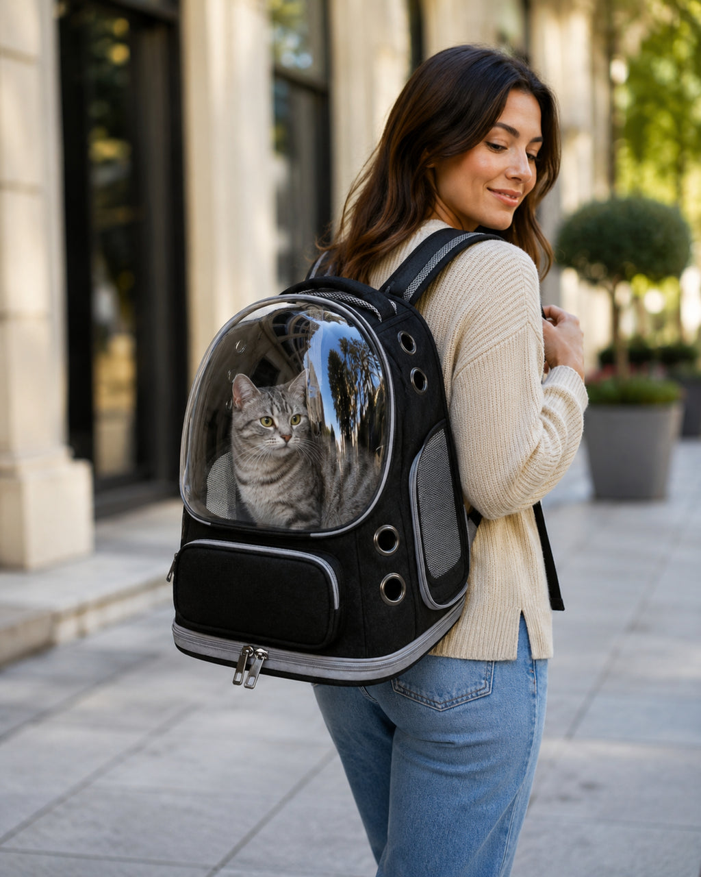 Poupipets Cat & Small Dog Travel Backpack with Bubble Window and Mesh Ventilation