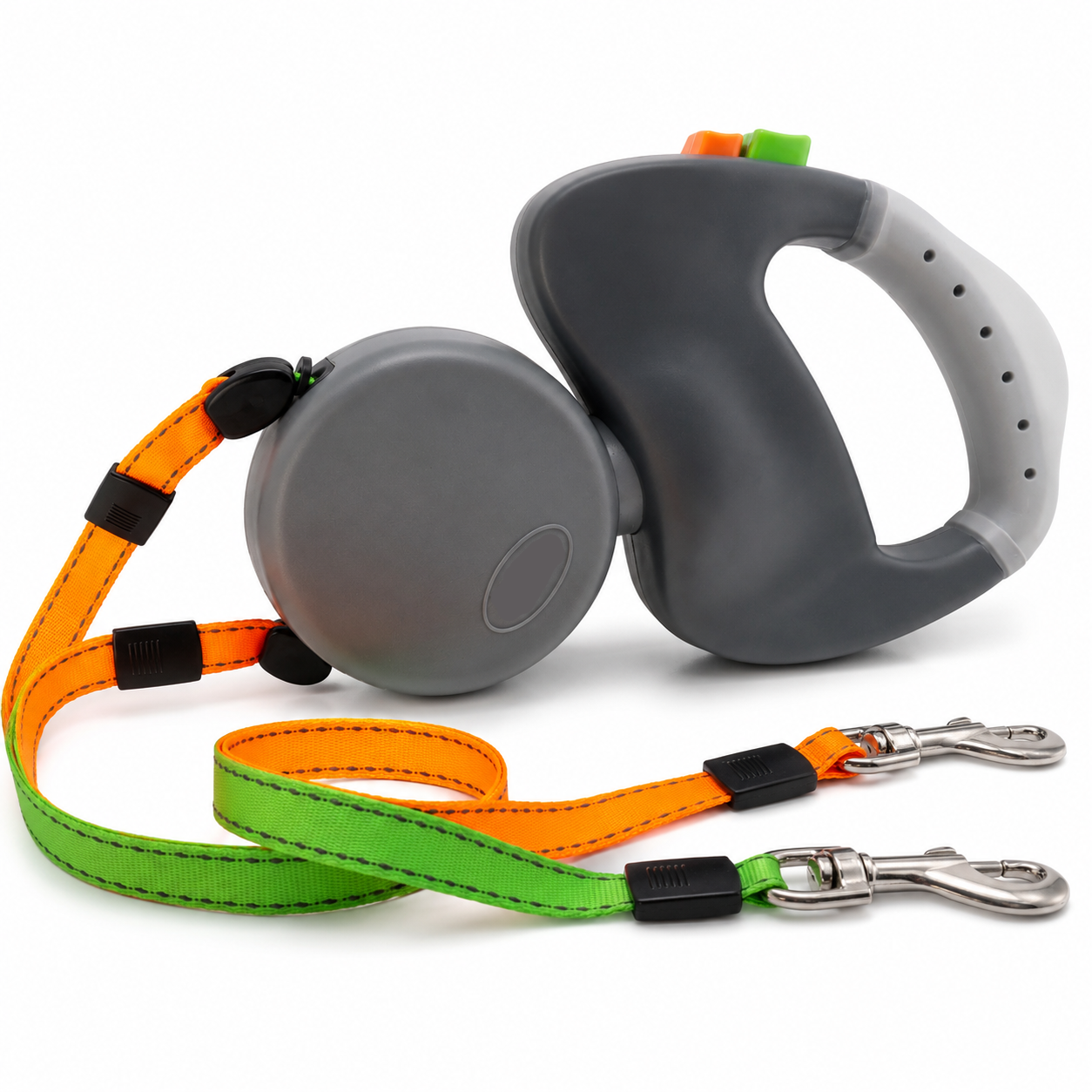 Poupipets Two Dog Retractable Lead with Color-Coded Brakes and Comfortable Handle