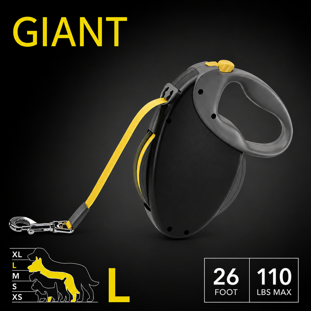 Poupipets 26 ft Heavy-Duty Dog Leash with Smooth Retracting Tape and Brake System