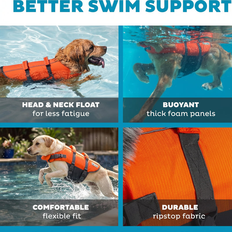Poupipets Camouflage Dog Life Jacket with Front Float, Rescue Handle and Reflective Trim