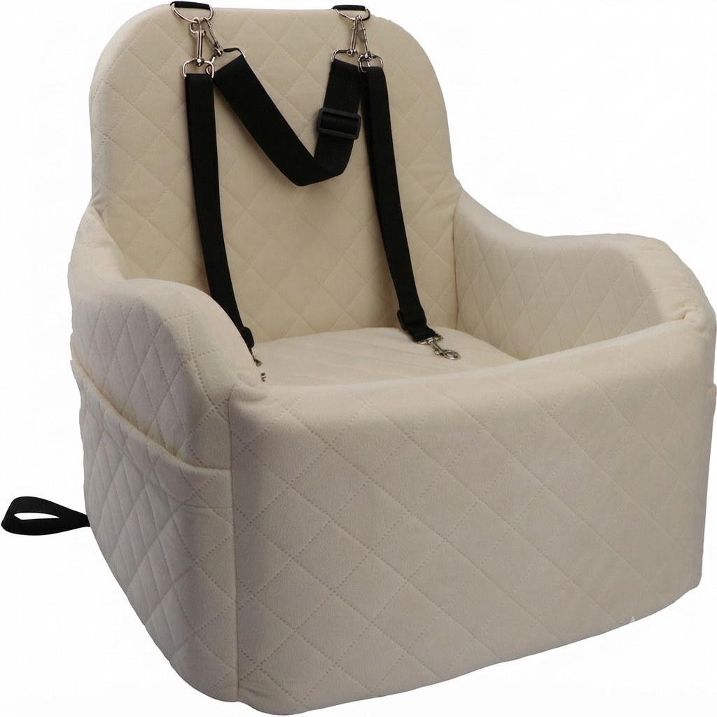 Poupipets Washable Dog Booster Seat with Raised Cushion and Anti-Slip Travel Base