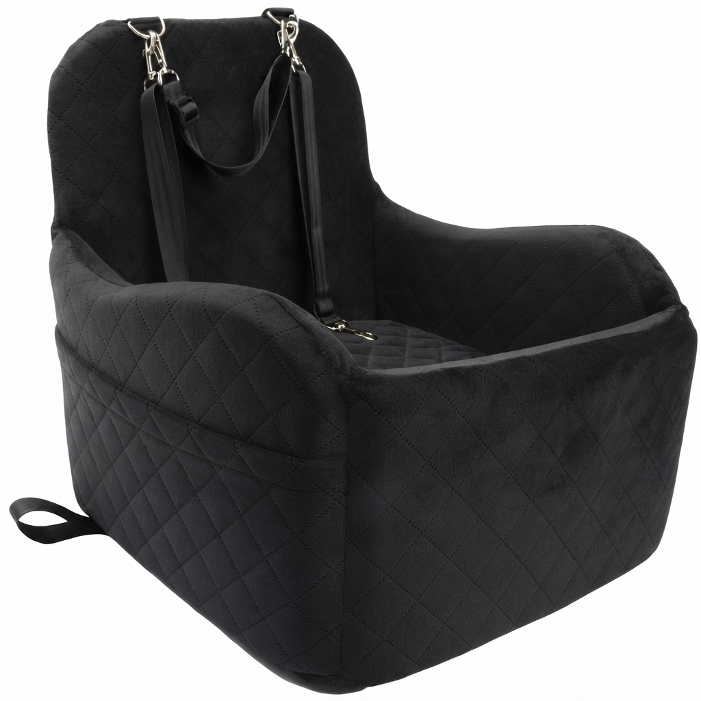 Poupipets Washable Dog Booster Seat with Raised Cushion and Anti-Slip Travel Base
