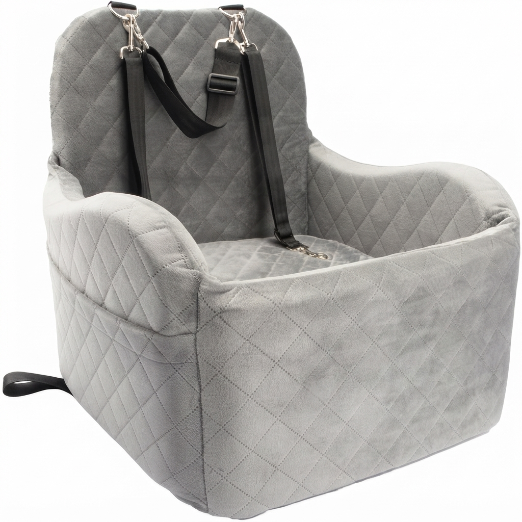 Poupipets Washable Dog Booster Seat with Raised Cushion and Anti-Slip Travel Base