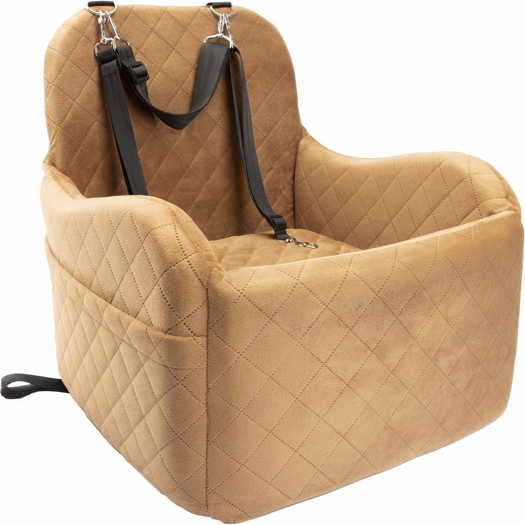 Poupipets Washable Dog Booster Seat with Raised Cushion and Anti-Slip Travel Base