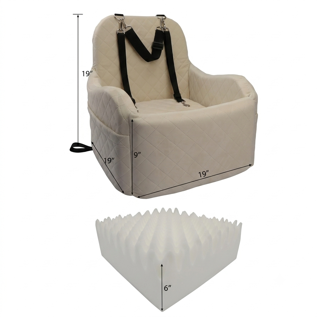 Poupipets Washable Dog Booster Seat with Raised Cushion and Anti-Slip Travel Base
