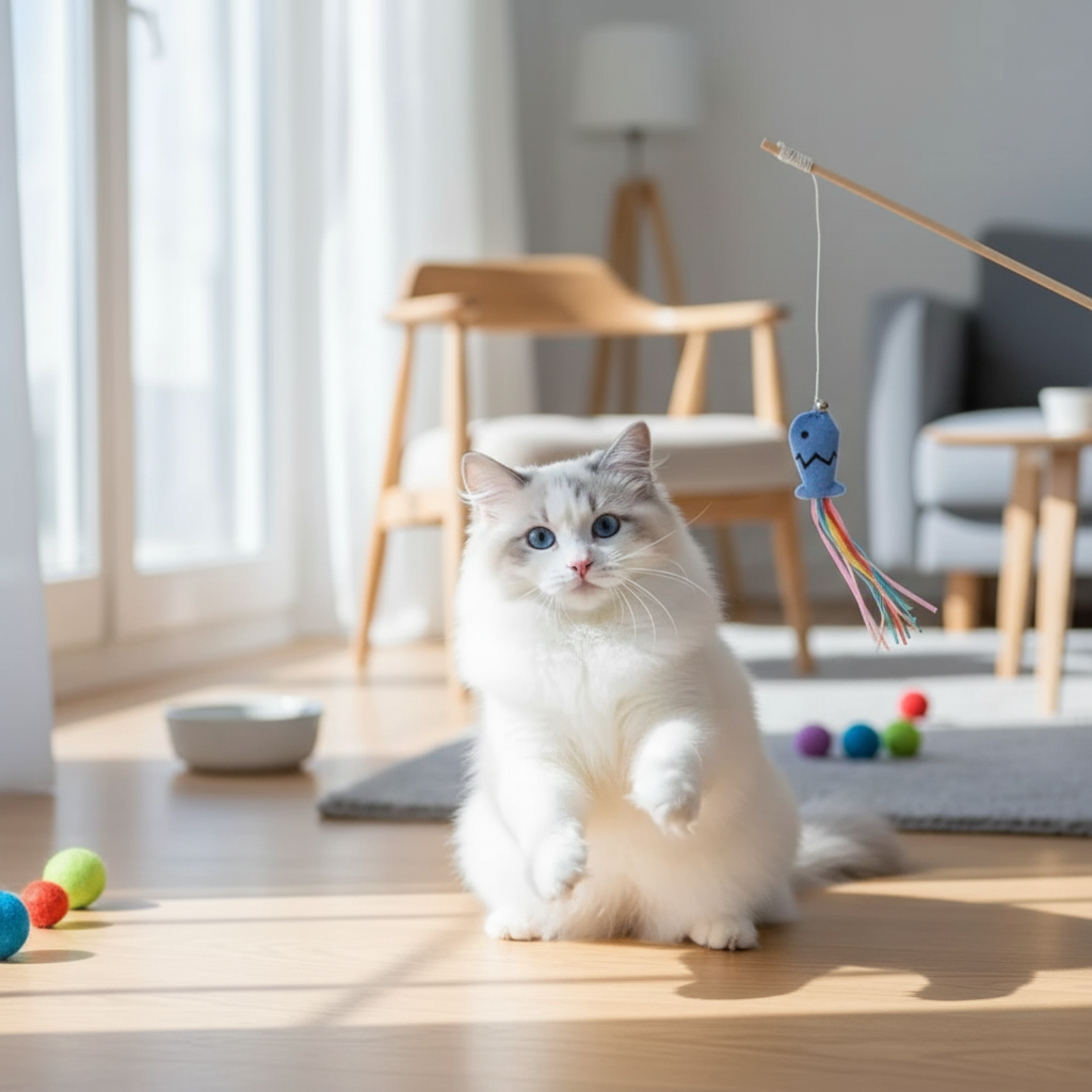 Dailypets Wooden Cat Wand Toy with Feather Teaser for Interactive Indoor Play Sessions