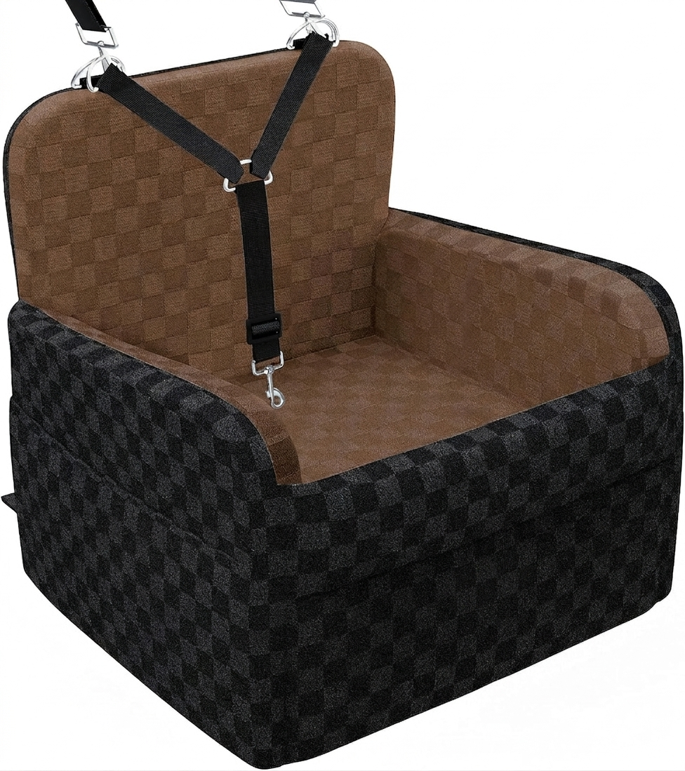 Poupipets Waterproof Dog Booster Car Seat with Memory Foam and Safety Y-Belt