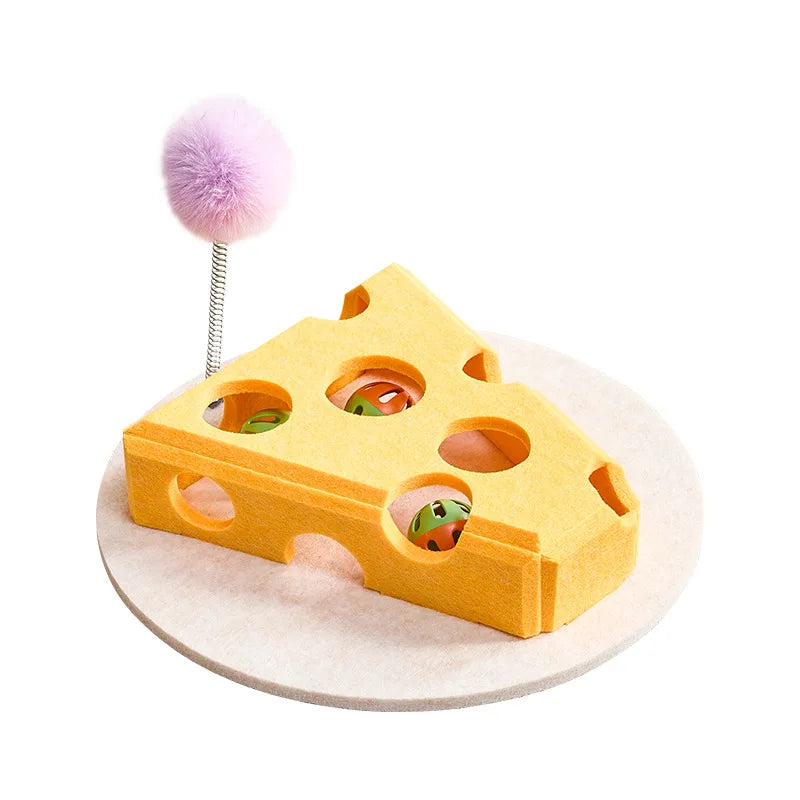 Dailypets Felt Cat Puzzle Toy with Cheese Design for Indoor Hunting & Enrichment