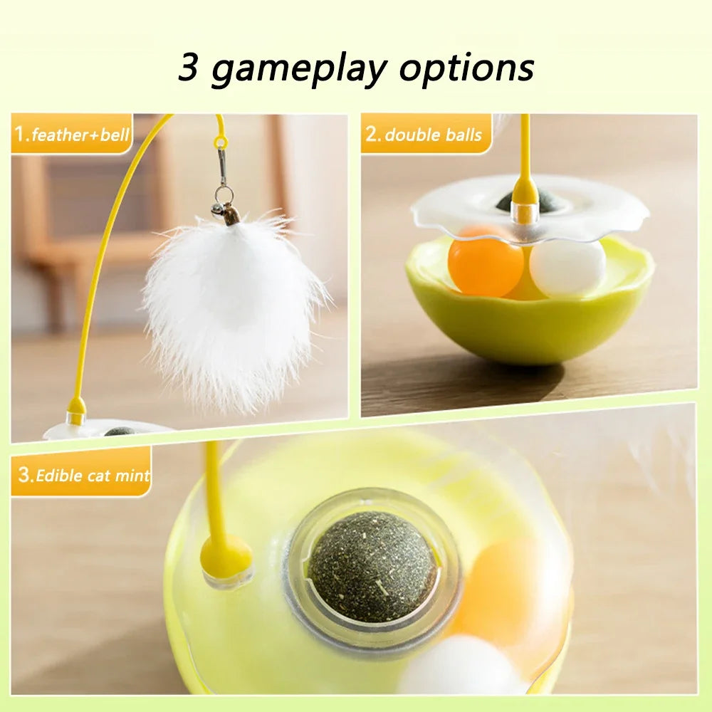 Dailypets Multi-Activity Wobble Cat Toy with Feather Teaser & Rolling Ball Track