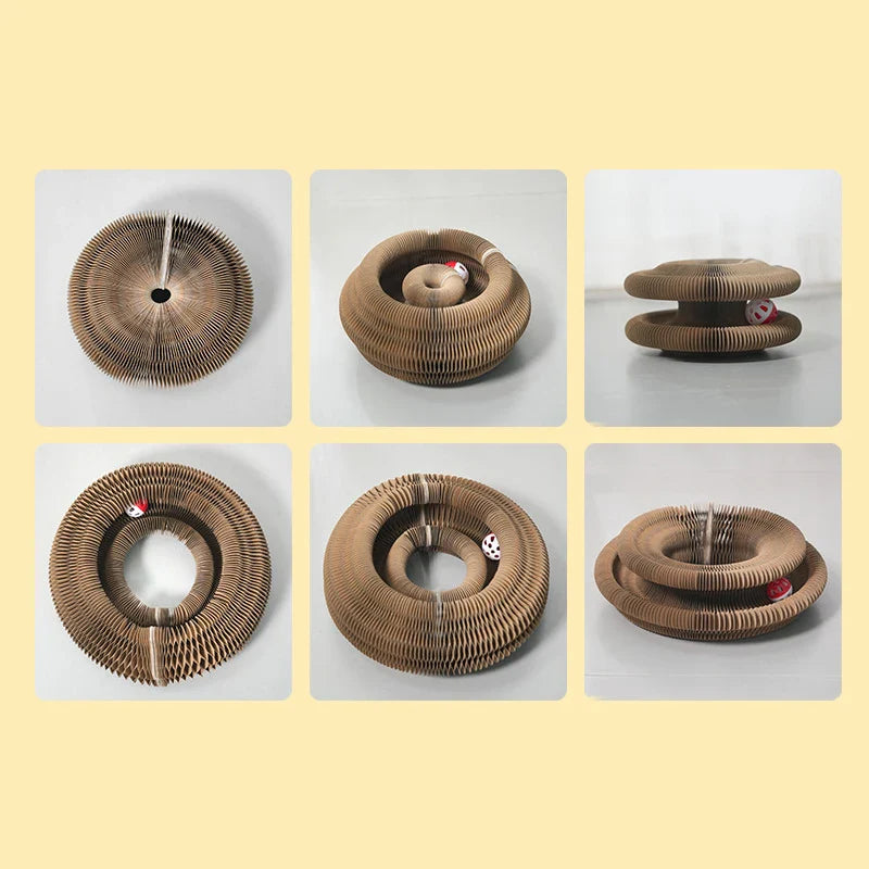 Dailypets Round Cardboard Scratcher for Pets with Rolling Ball Track and Resting Area