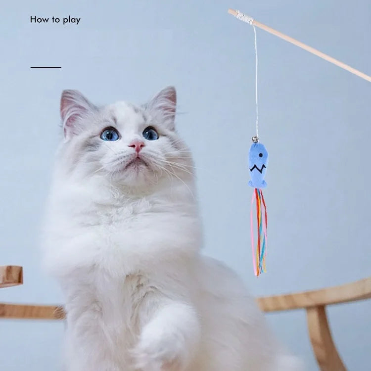 Dailypets Wooden Cat Wand Toy with Feather Teaser for Interactive Indoor Play Sessions