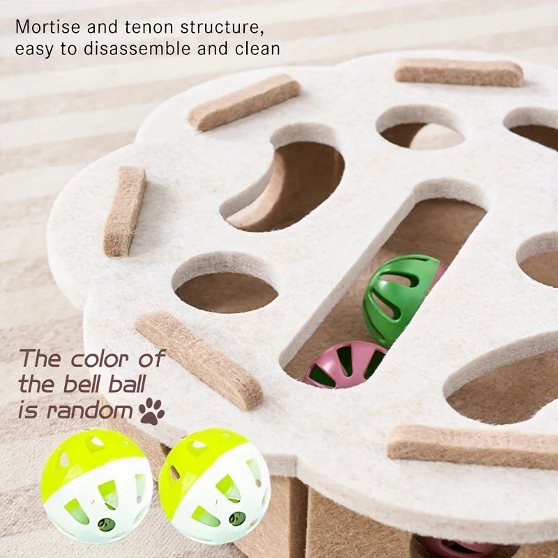 Dailypets Interactive Felt Puzzle Box for Cats with Maze Tunnel & Bell Ball Activity