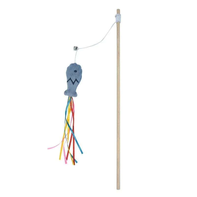 Dailypets Wooden Cat Wand Toy with Feather Teaser for Interactive Indoor Play Sessions