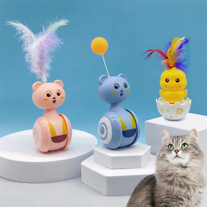 Dailypets Interactive Wobble Cat Toy with Feather Teaser & Self-Righting Base