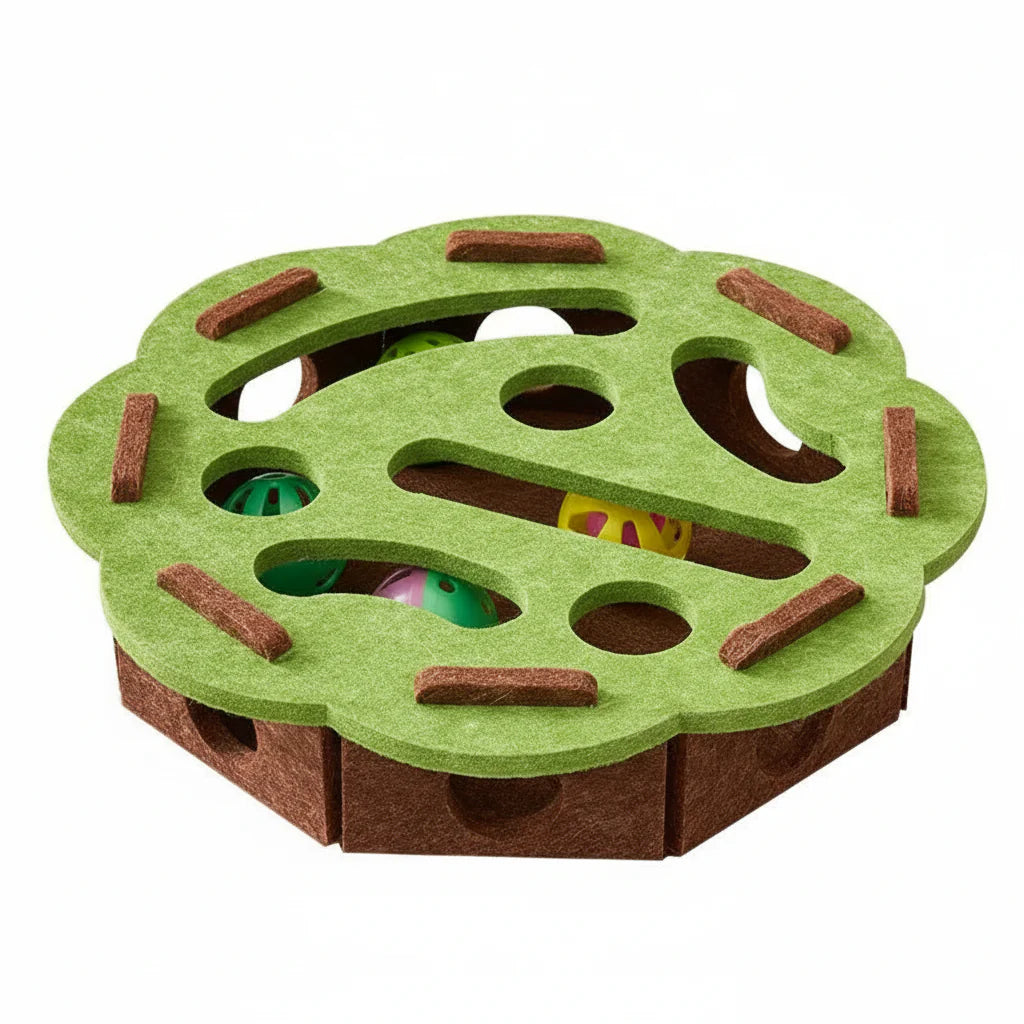 Dailypets Interactive Felt Puzzle Box for Cats with Maze Tunnel & Bell Ball Activity