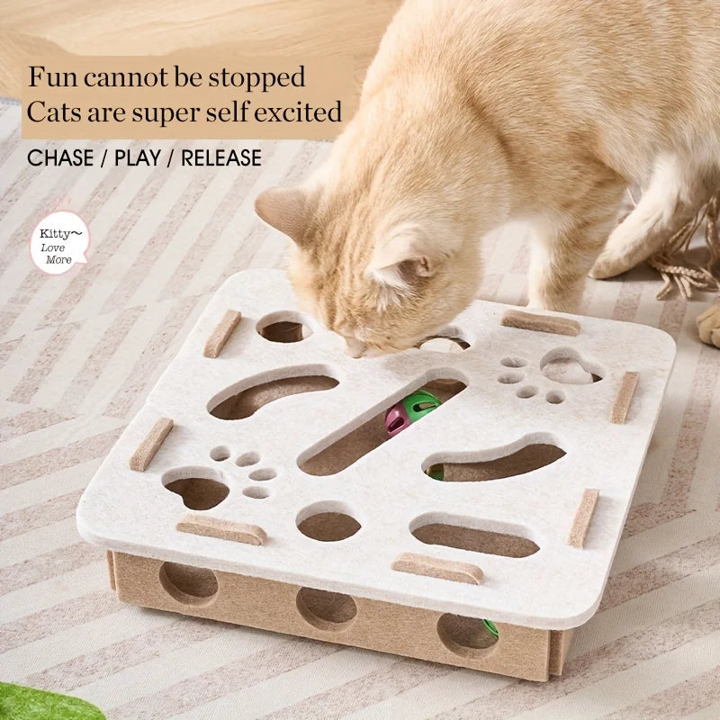 Dailypets Interactive Felt Puzzle Box for Cats with Maze Tunnel & Bell Ball Activity