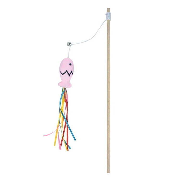Dailypets Wooden Cat Wand Toy with Feather Teaser for Interactive Indoor Play Sessions