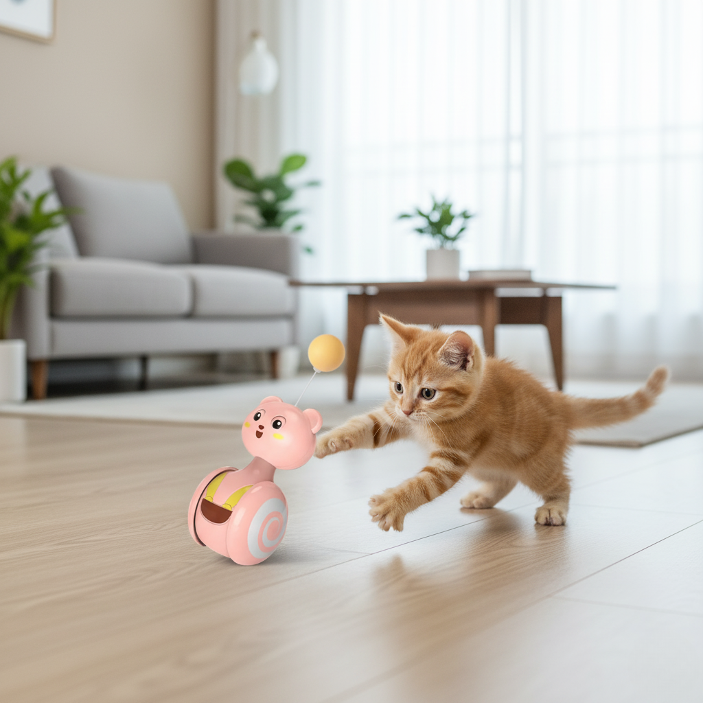 Dailypets Interactive Wobble Cat Toy with Feather Teaser & Self-Righting Base