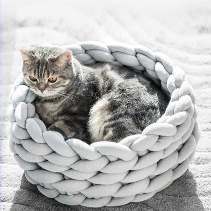 Dailypets Round Cat Bed, Hand-Knit Acrylic Fiber Bed for Warm Daily Naps