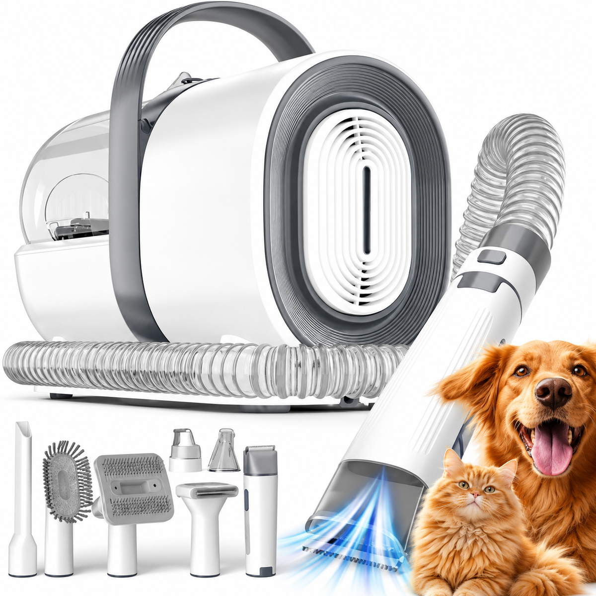 POUPIPETS Dog Grooming Vacuum – 7-in-1 Pet Grooming Kit with Low Noise & Hair Clippers