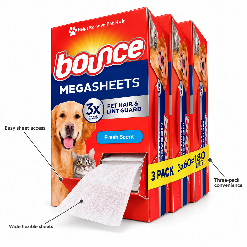 POUPIPETS Pet Hair Dryer Sheets – 180 Count Fresh Scent Lint & Pet Hair Removal Sheets