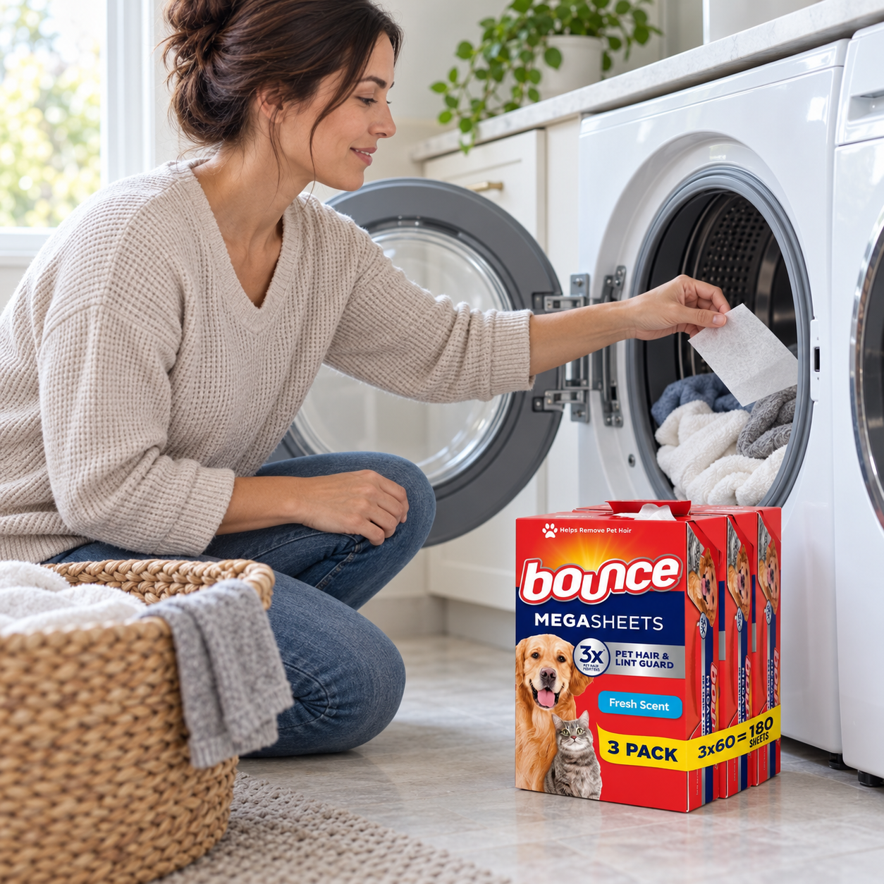 POUPIPETS Pet Hair Dryer Sheets – 180 Count Fresh Scent Lint & Pet Hair Removal Sheets