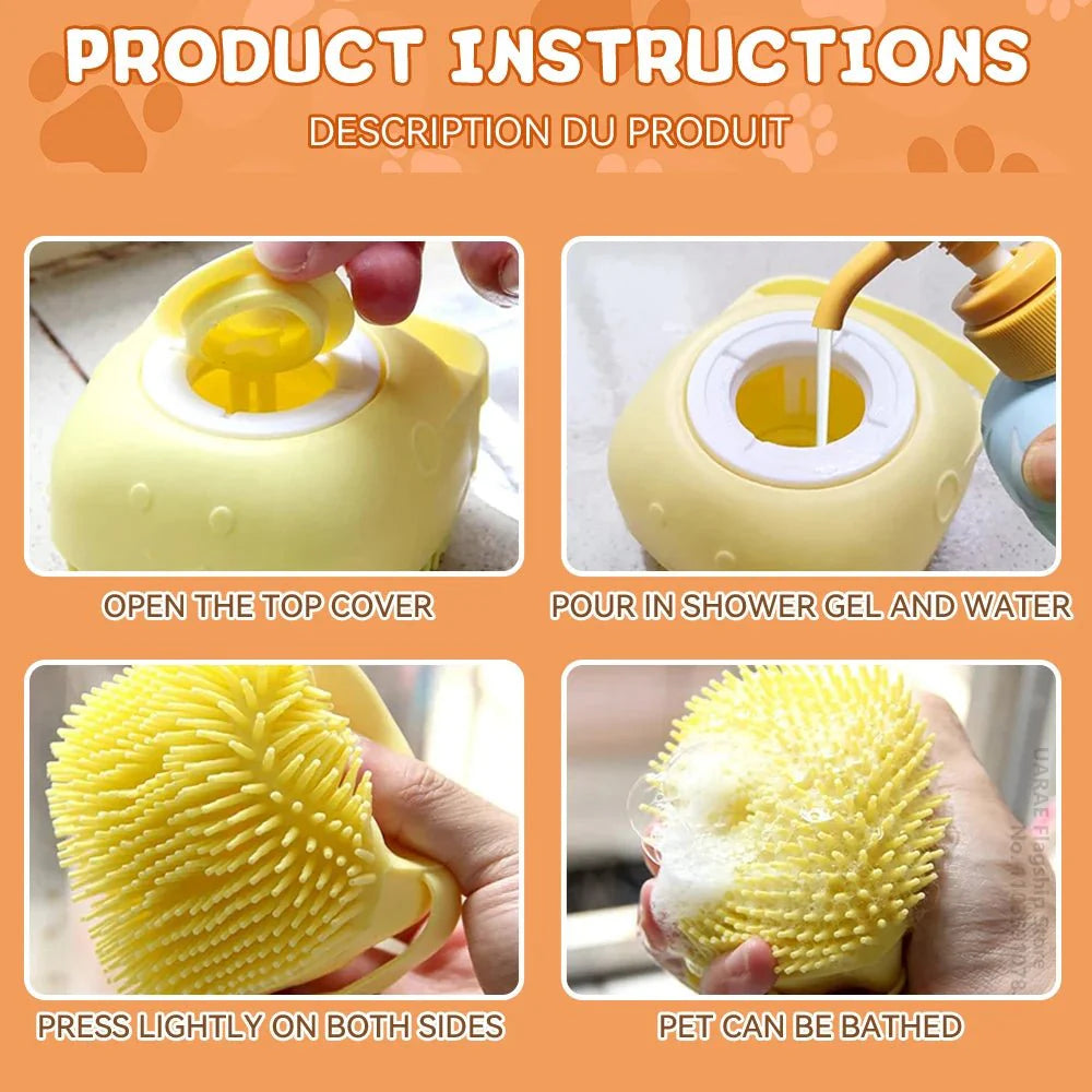 Dailypets Pet Bath Brush with Built-In Shampoo Dispenser for Easy Grooming Sessions