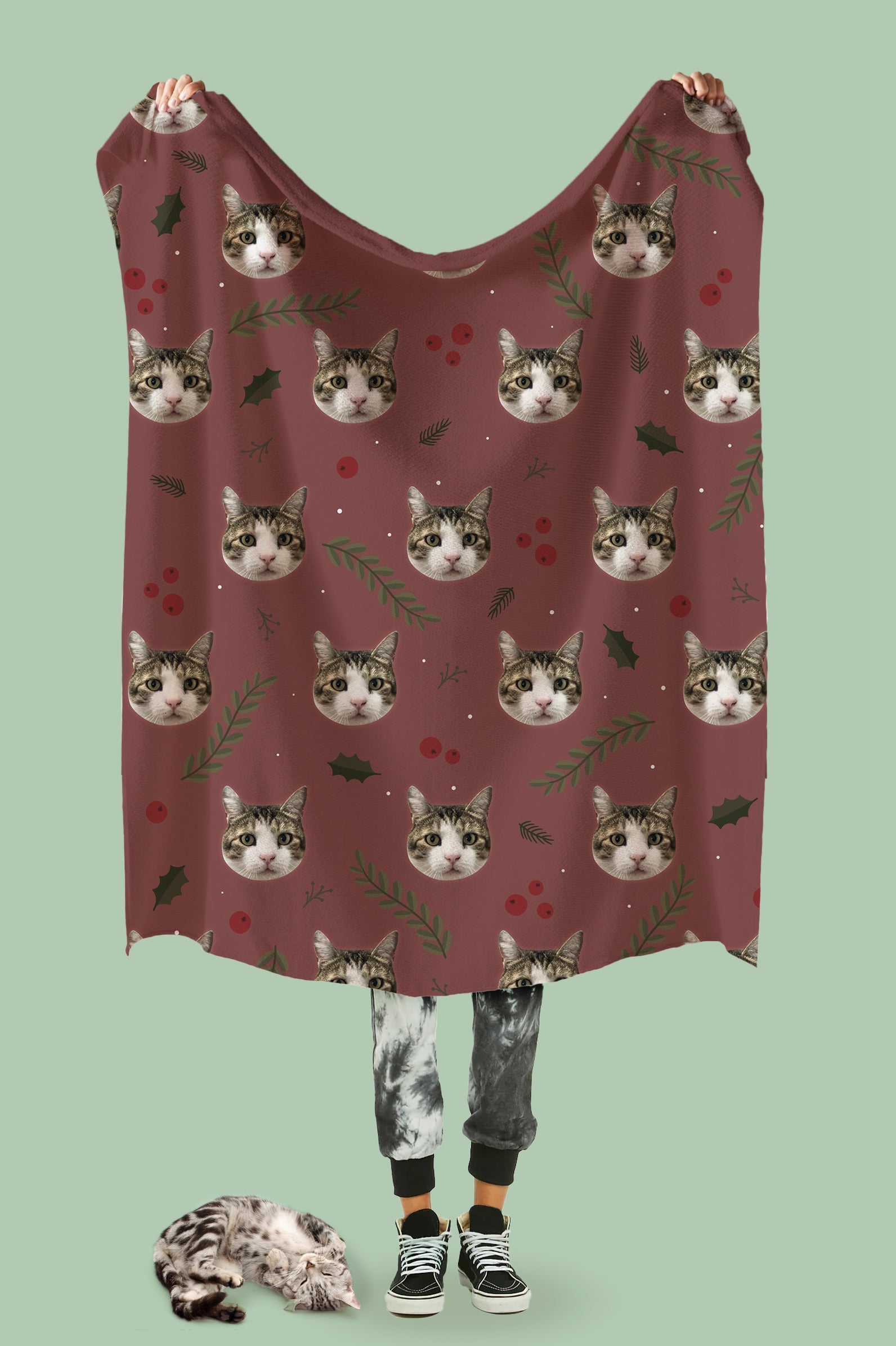 Dailypets Custom Pet Blanket with Repeating Photo Print Design