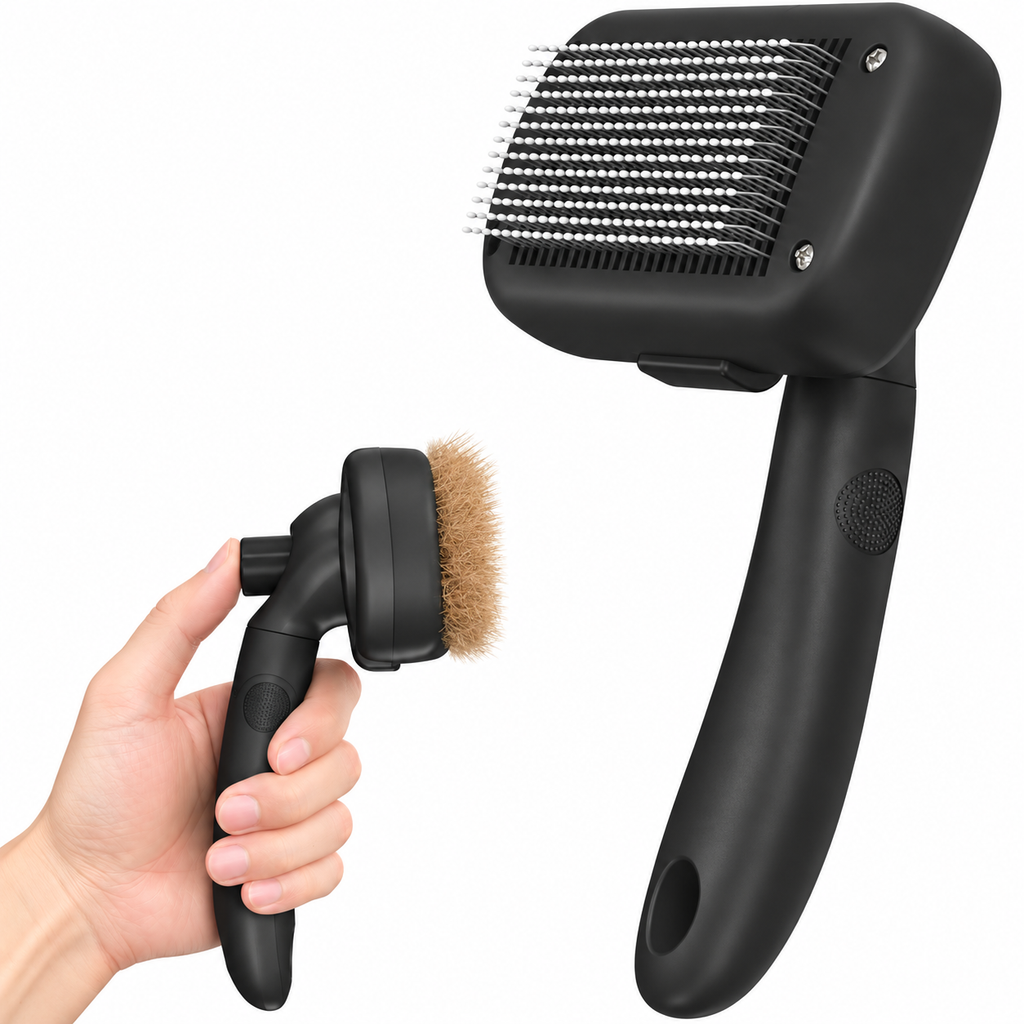 POUPIPETS Self-Cleaning Slicker Brush – Dog & Cat Deshedding Grooming Tool