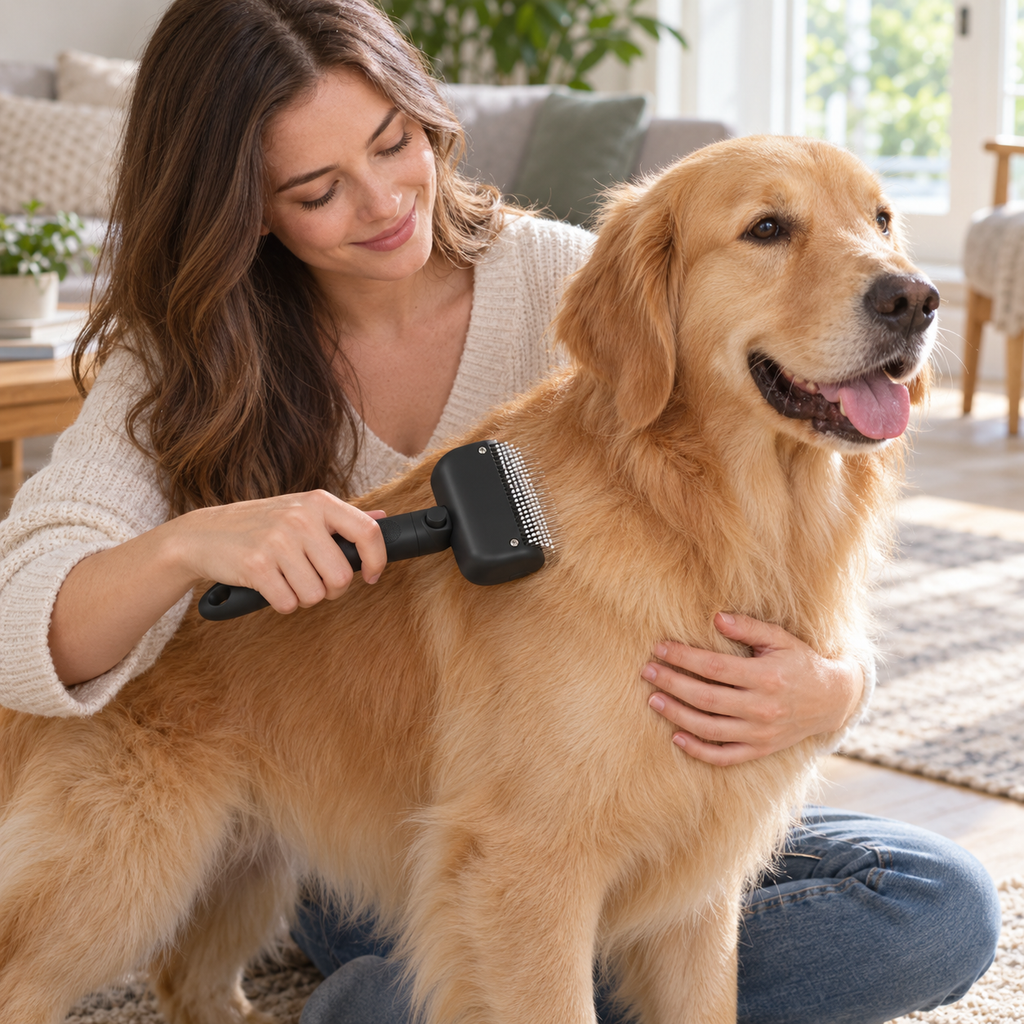 POUPIPETS Self-Cleaning Slicker Brush – Dog & Cat Deshedding Grooming Tool