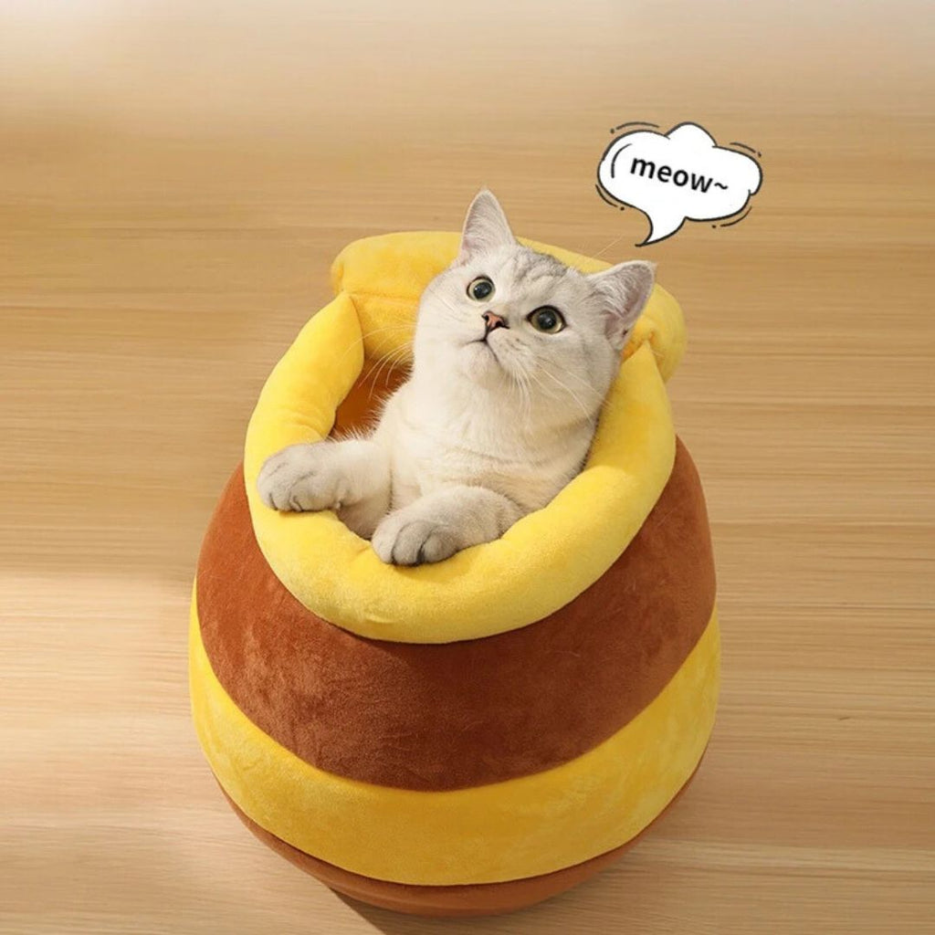 Dailypets Cute Cat Bed, Plush Honey Jar House with Cozy Cushion
