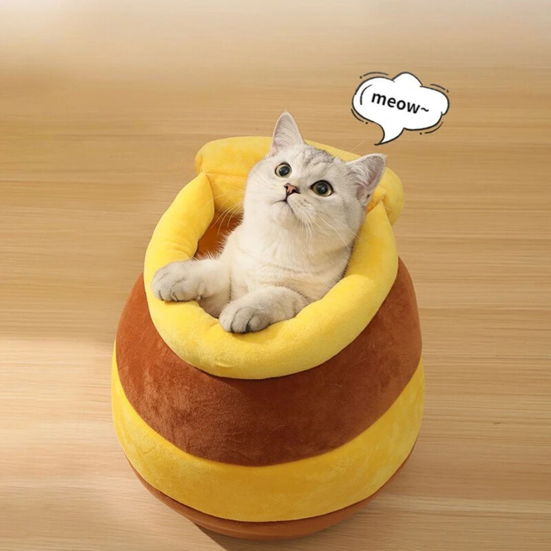Dailypets Cute Cat Bed, Plush Honey Jar House with Cozy Cushion