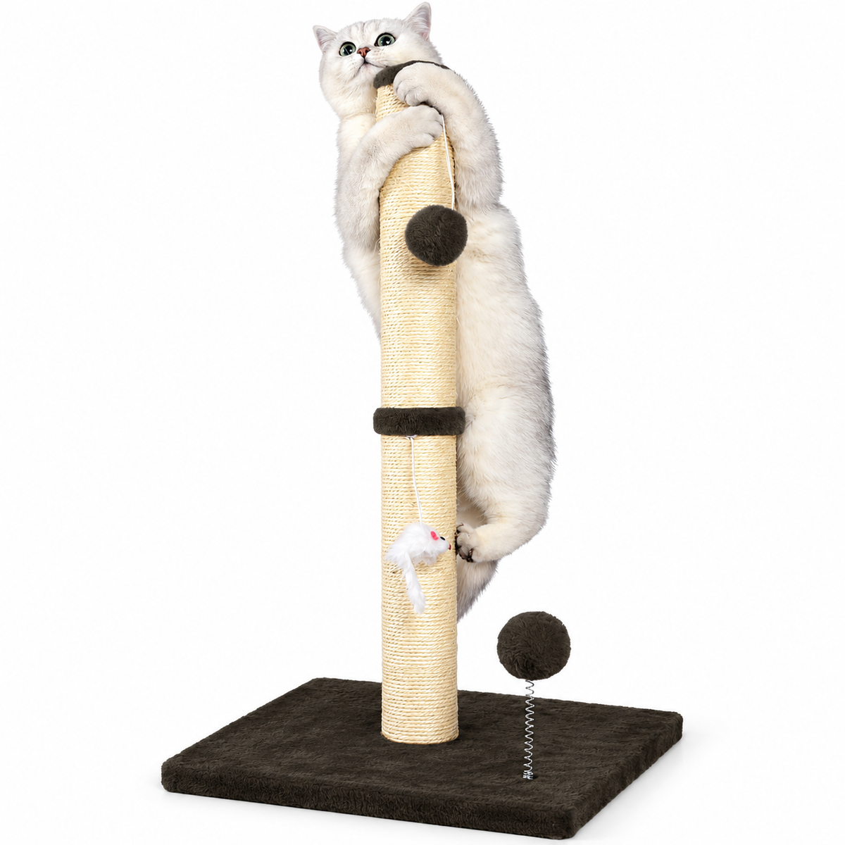 POUPIPETS Cat Scratching Post – 32" Tall Sisal Scratcher with Interactive Toys for Indoor Cats