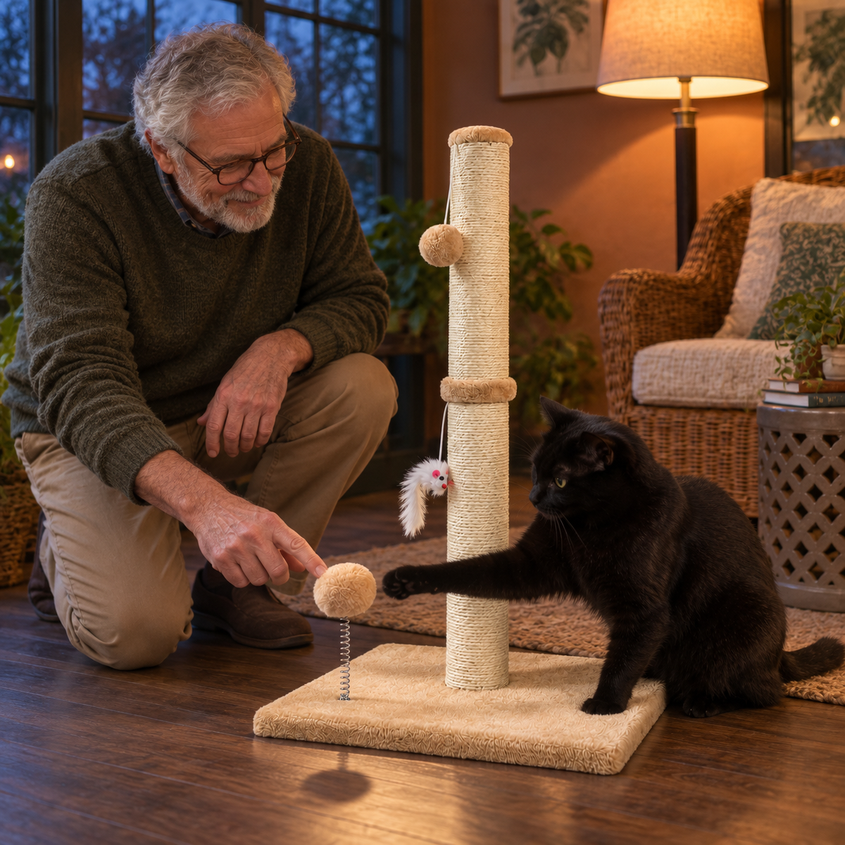POUPIPETS Cat Scratching Post – 32" Tall Sisal Scratcher with Interactive Toys for Indoor Cats