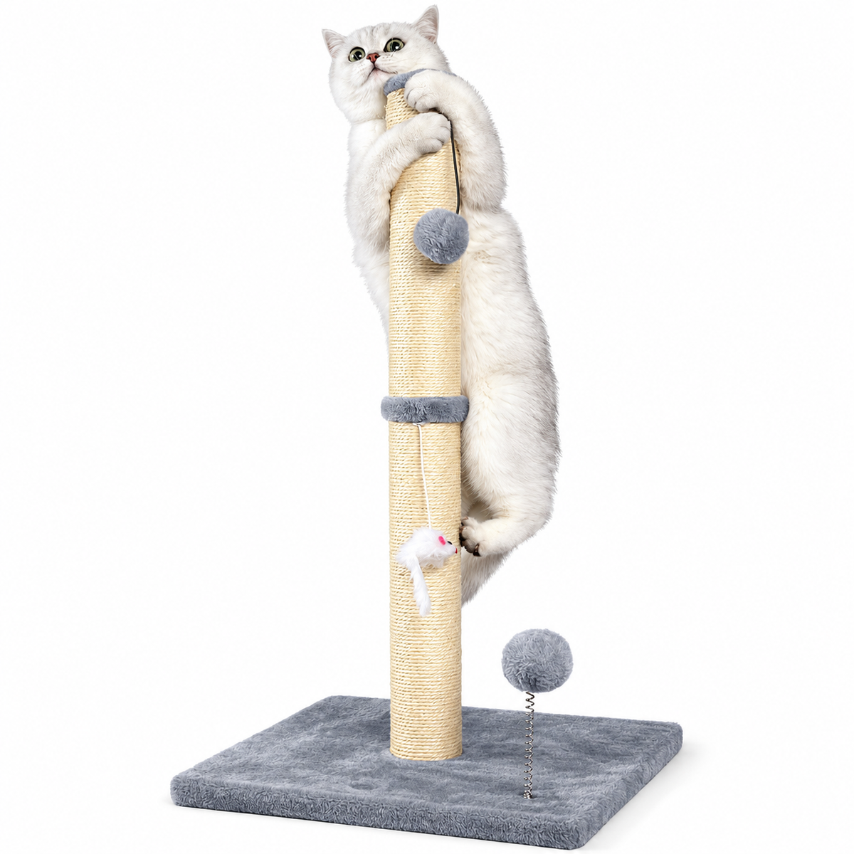 POUPIPETS Cat Scratching Post – 32" Tall Sisal Scratcher with Interactive Toys for Indoor Cats
