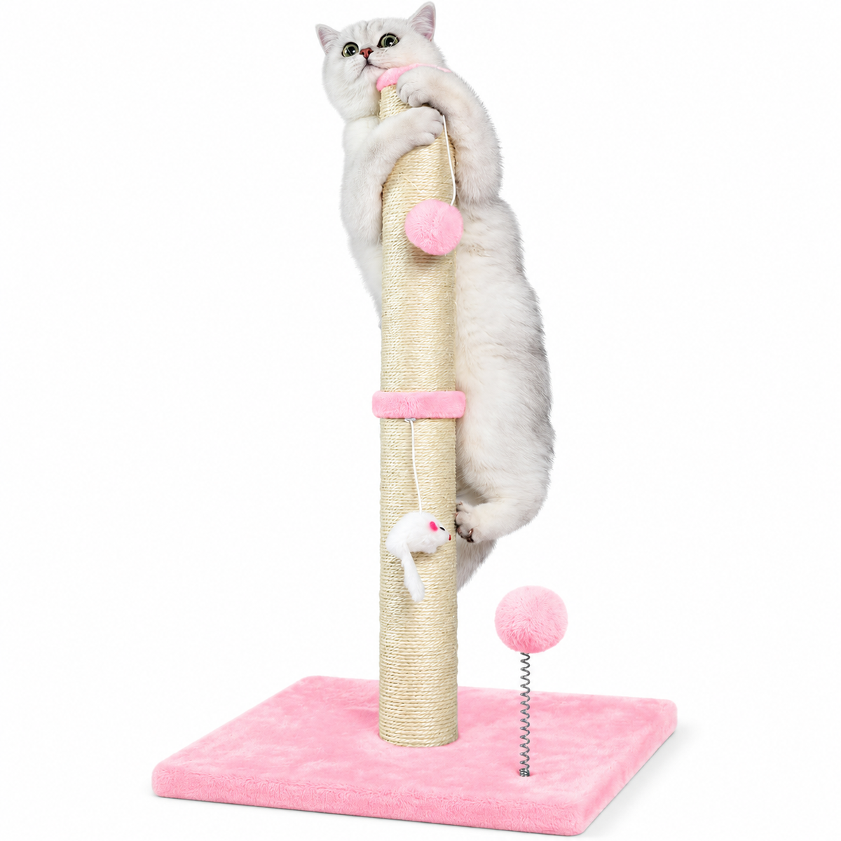 POUPIPETS Cat Scratching Post – 32" Tall Sisal Scratcher with Interactive Toys for Indoor Cats