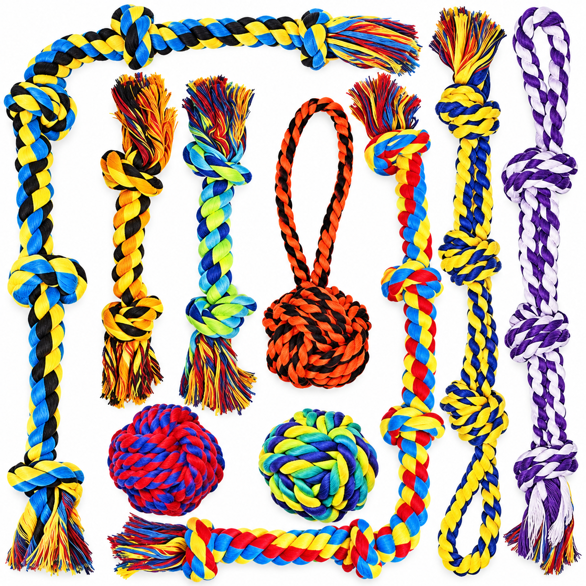 POUPIPETS Dog Rope Toys – 9 Pack Tough Chew & Tug Toys for Aggressive Chewers
