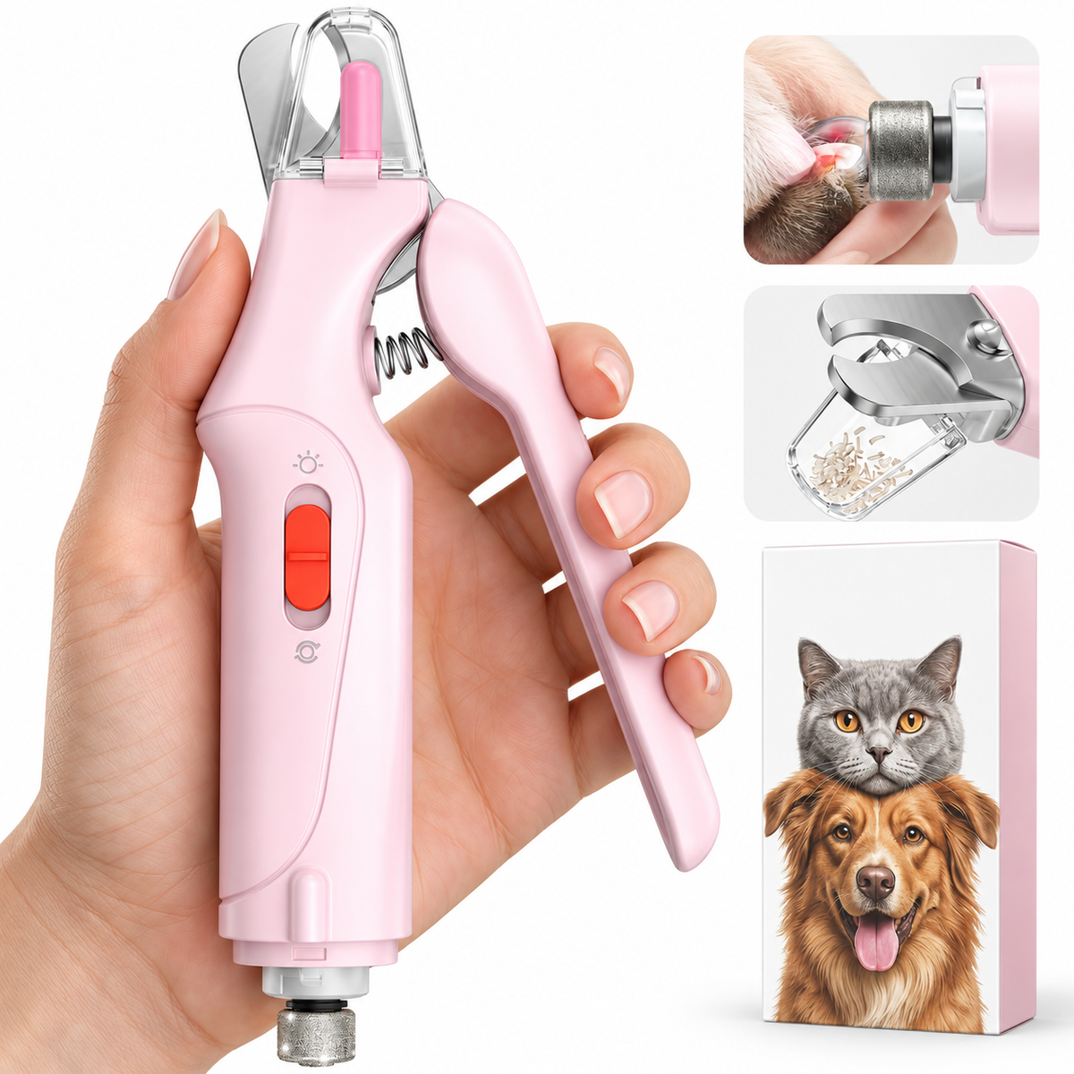 POUPIPETS Pet Nail Clippers – 2-in-1 LED Dog & Cat Clipper with Nail Grinder