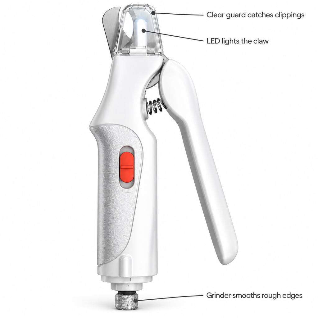 POUPIPETS Pet Nail Clippers – 2-in-1 LED Dog & Cat Clipper with Nail Grinder